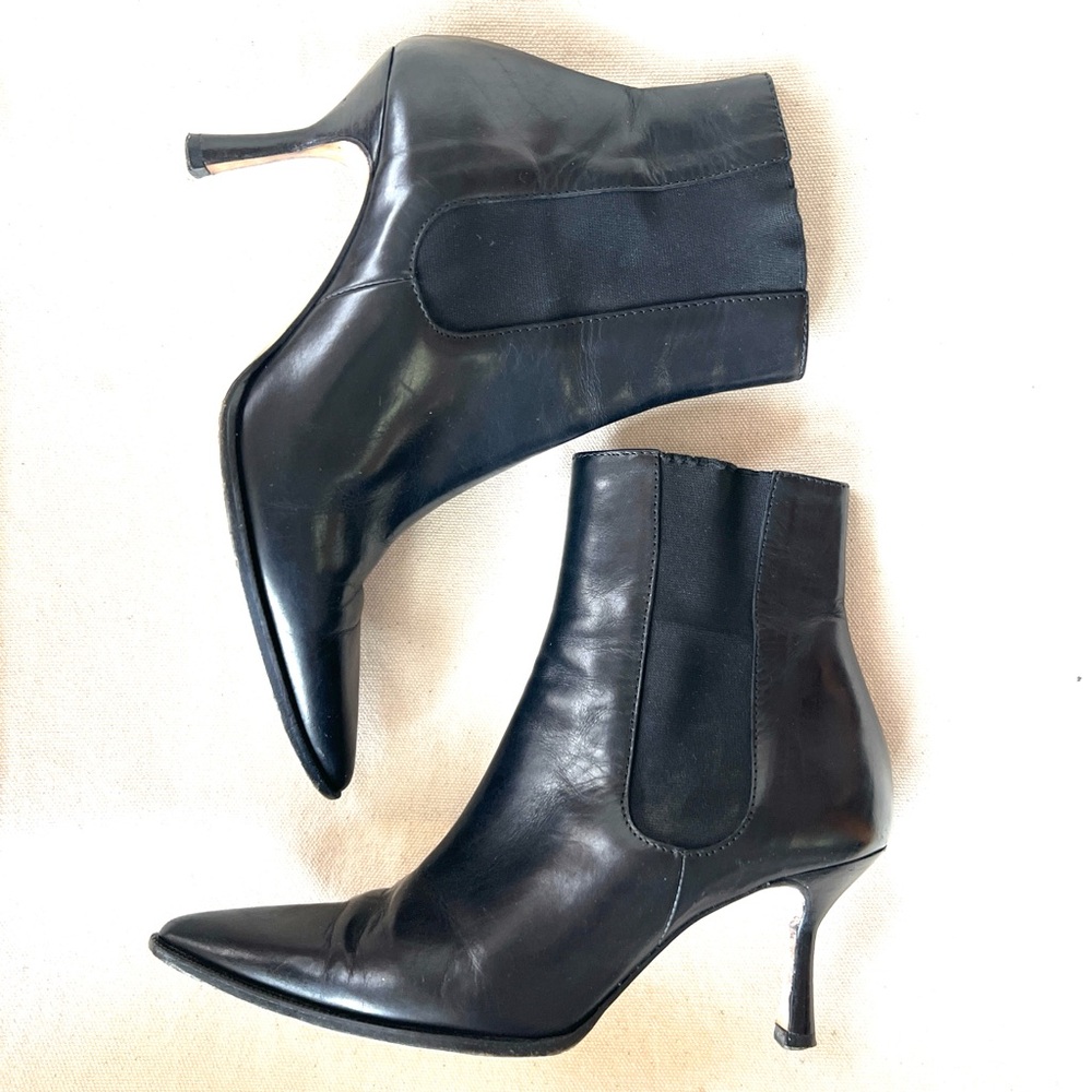 Michael Kors Black Leather Pointed-Toe Stiletto Ankle Boots
